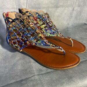 Zigi Soho MELAA Pink Multicolour FX Sandals Size 8.5 Rhinestone Gladiator Thong